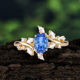 Nature-Inspired 6 Prong Branch Oval-Cut Sapphire Engagement Ring